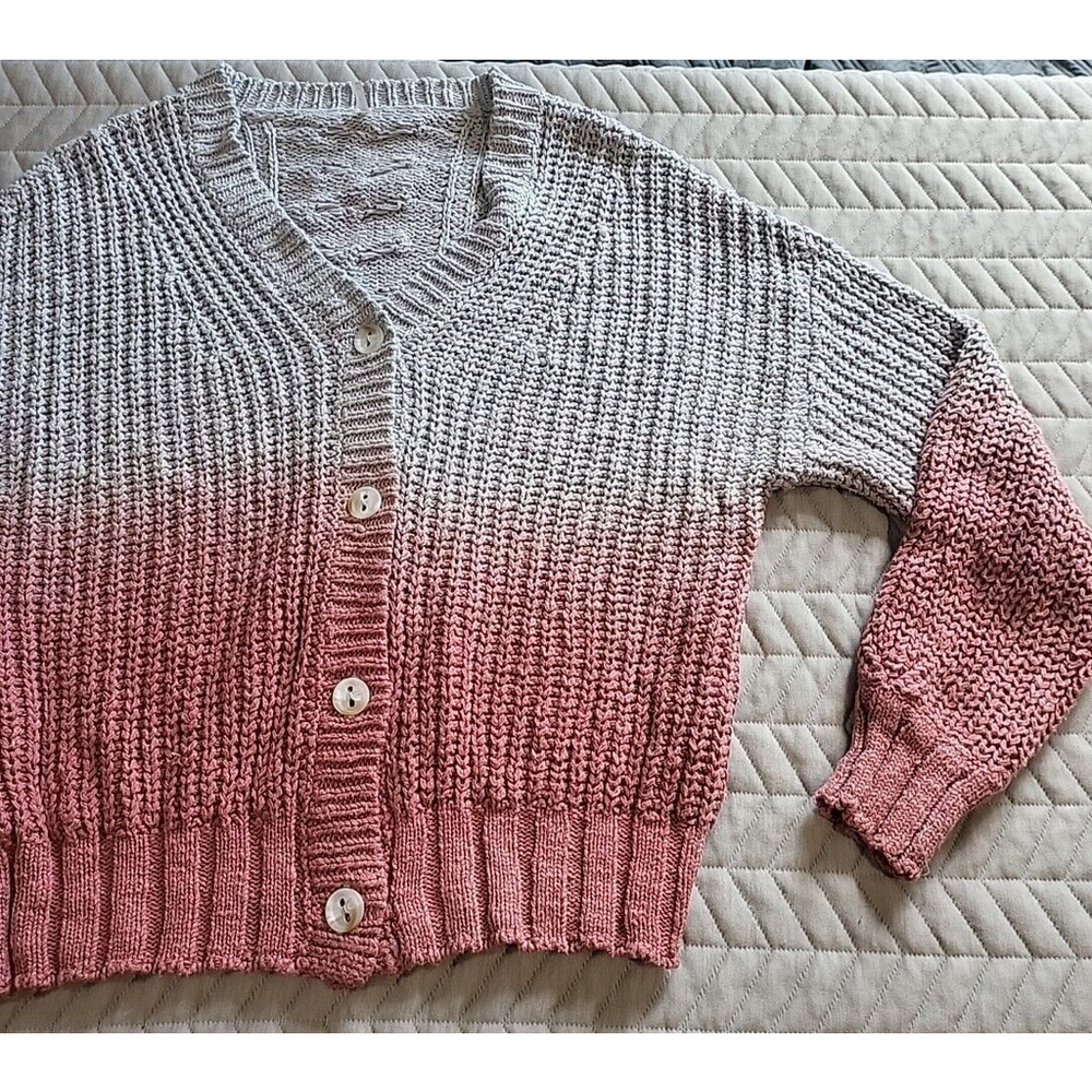 HelloNite Dip Dye Oversized Chunky Knit Sweater Cardigan Ombre Women's Size XS - Picture 4 of 16